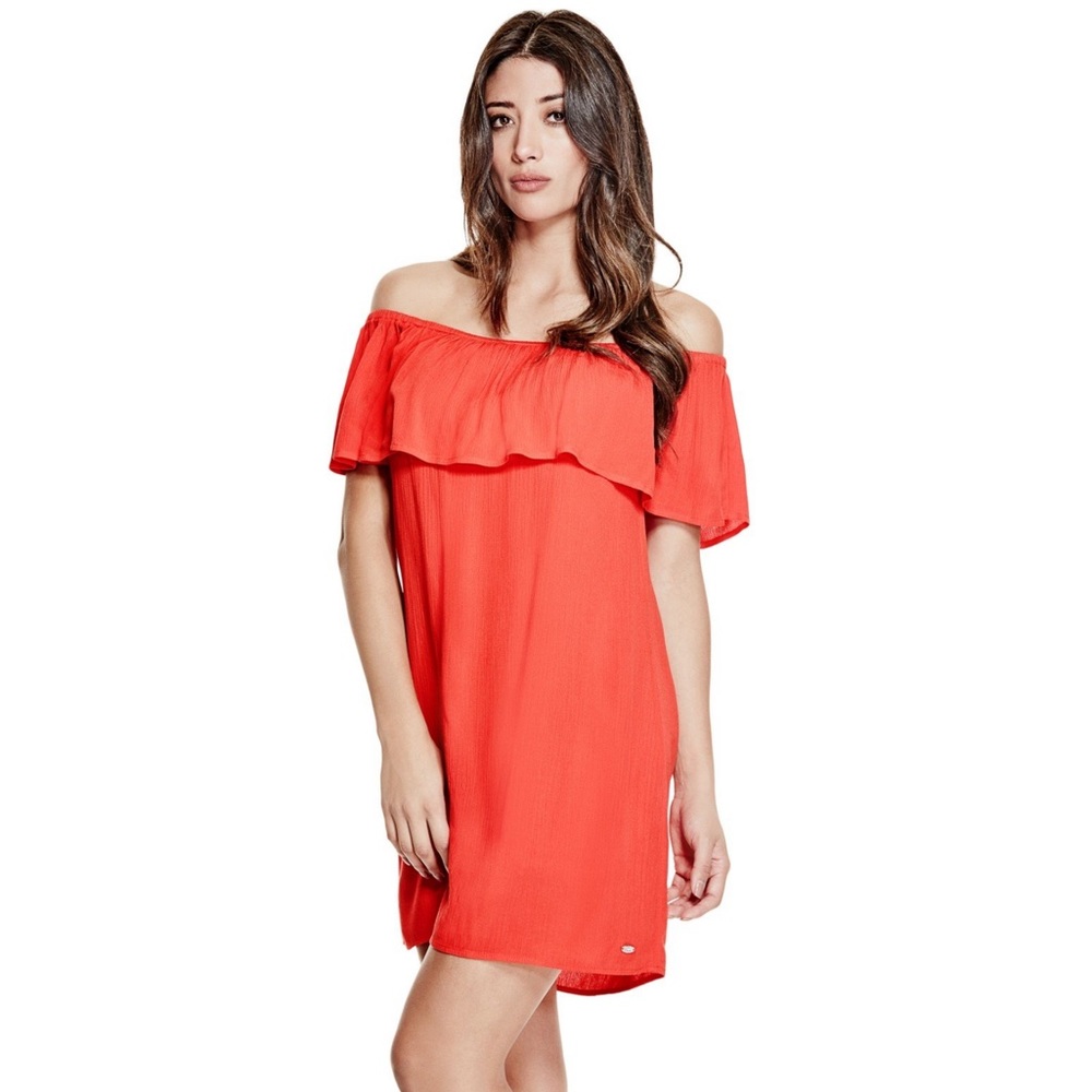 Guess // Red off the shoulder dress